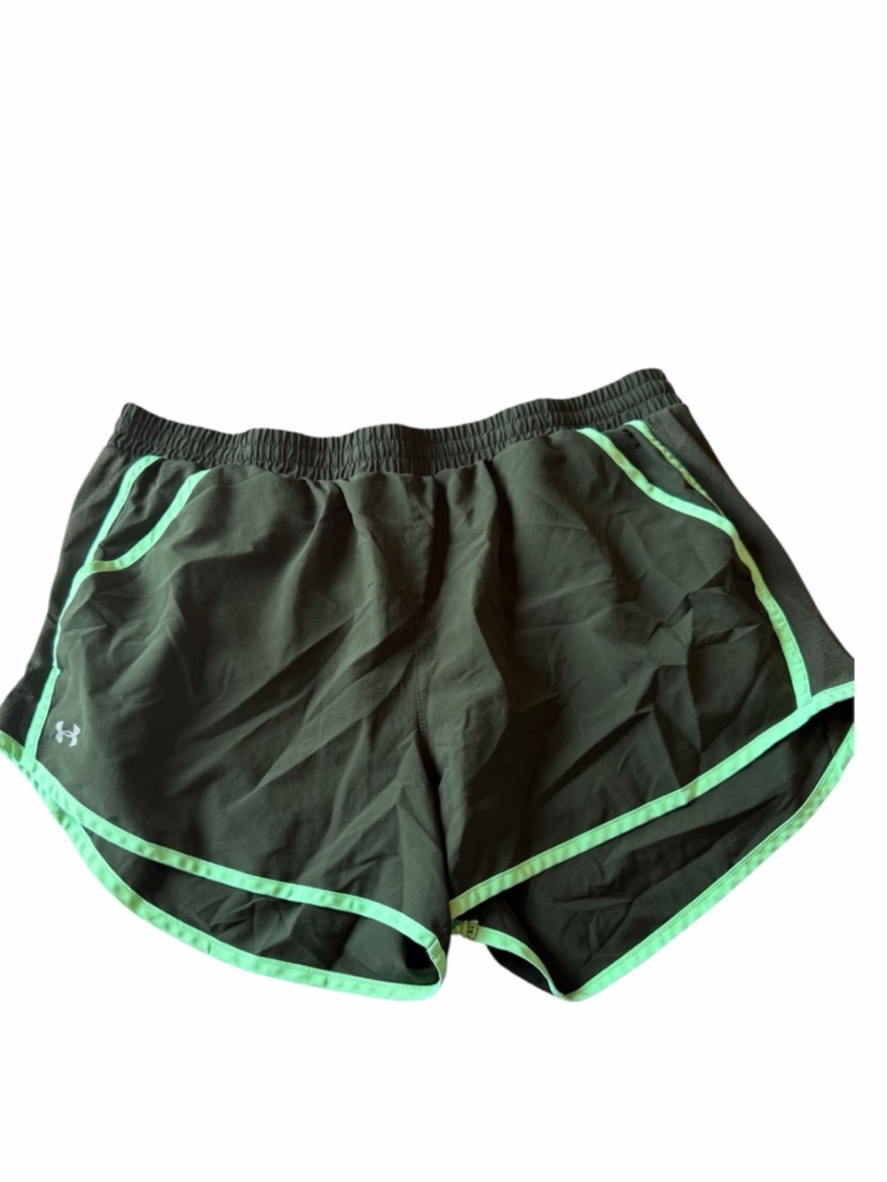 Under Armour Greenish Black Athletic Shorts with Neon Green Trim